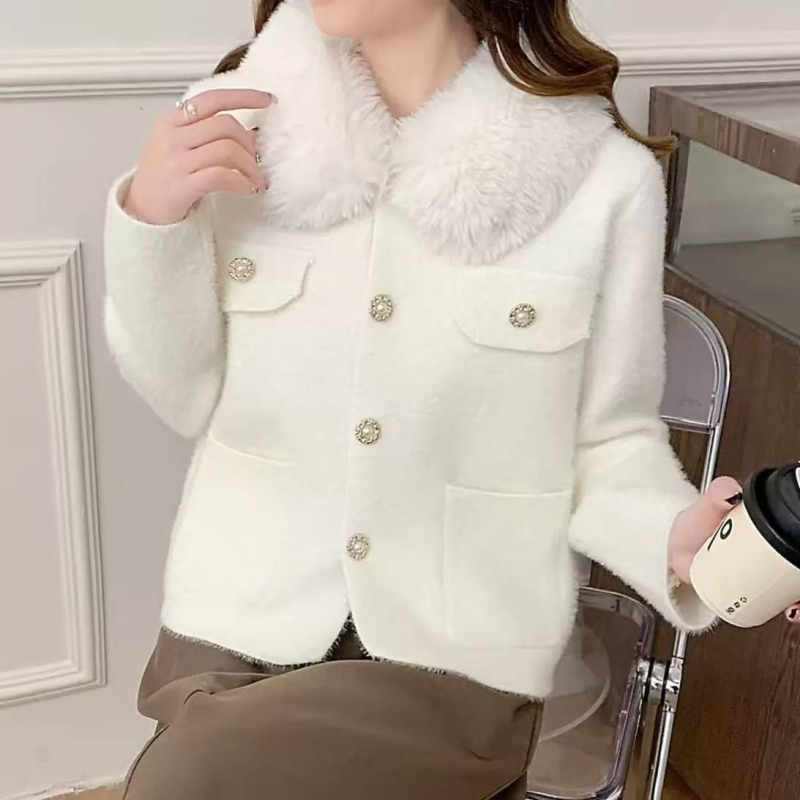 Cardigan od imitacijskog mink velura, poliester i kozja koža, duljina 50-65 cm