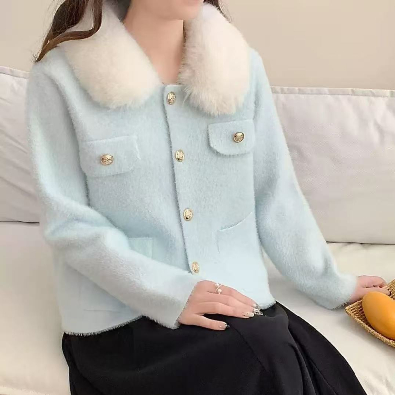 Cardigan od imitacijskog mink velura, poliester i kozja koža, duljina 50-65 cm