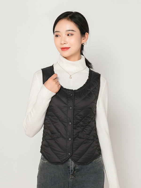 Ženska vesta s punjenjem od guščjeg downa, Slim fit, Chanel stil, poliester – Zima 2025
