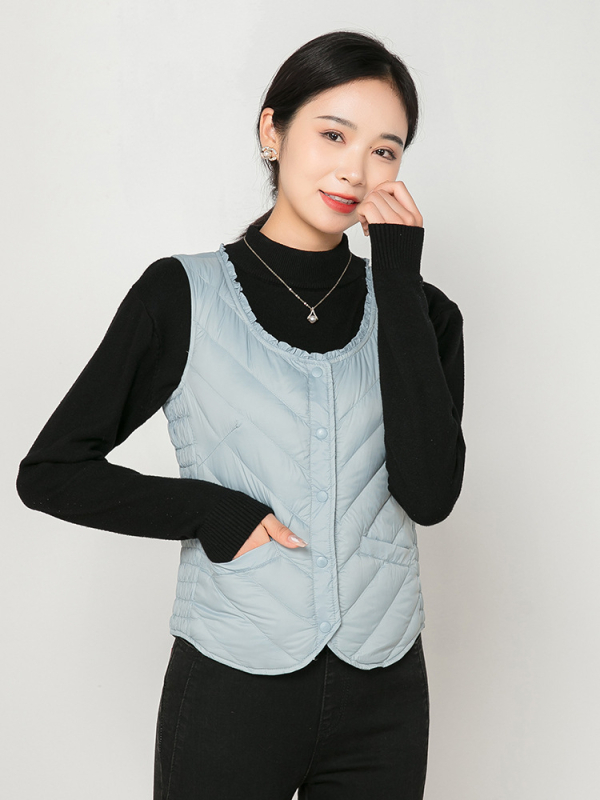 Ženska vesta s punjenjem od guščjeg downa, Slim fit, Chanel stil, poliester – Zima 2025