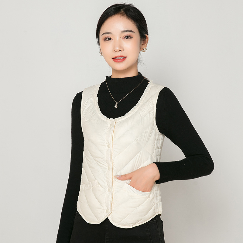Ženska vesta s punjenjem od guščjeg downa, Slim fit, Chanel stil, poliester – Zima 2025
