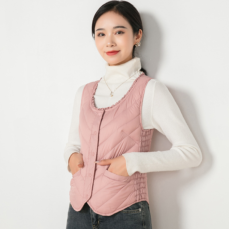 Ženska vesta s punjenjem od guščjeg downa, Slim fit, Chanel stil, poliester – Zima 2025