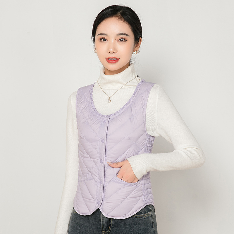 Ženska vesta s punjenjem od guščjeg downa, Slim fit, Chanel stil, poliester – Zima 2025