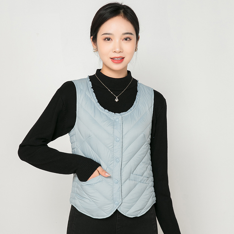Ženska vesta s punjenjem od guščjeg downa, Slim fit, Chanel stil, poliester – Zima 2025