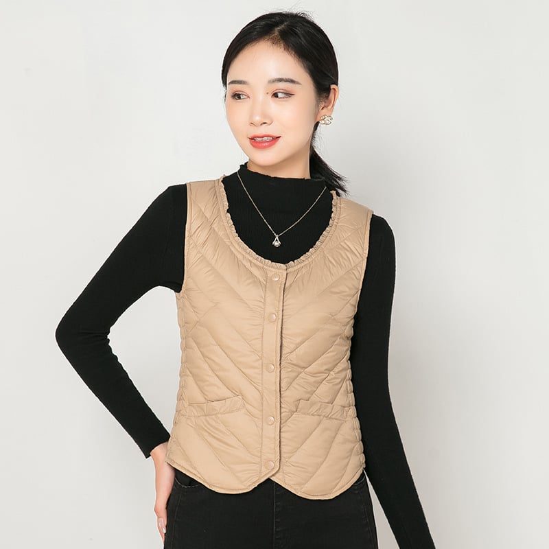 Ženska vesta s punjenjem od guščjeg downa, Slim fit, Chanel stil, poliester – Zima 2025