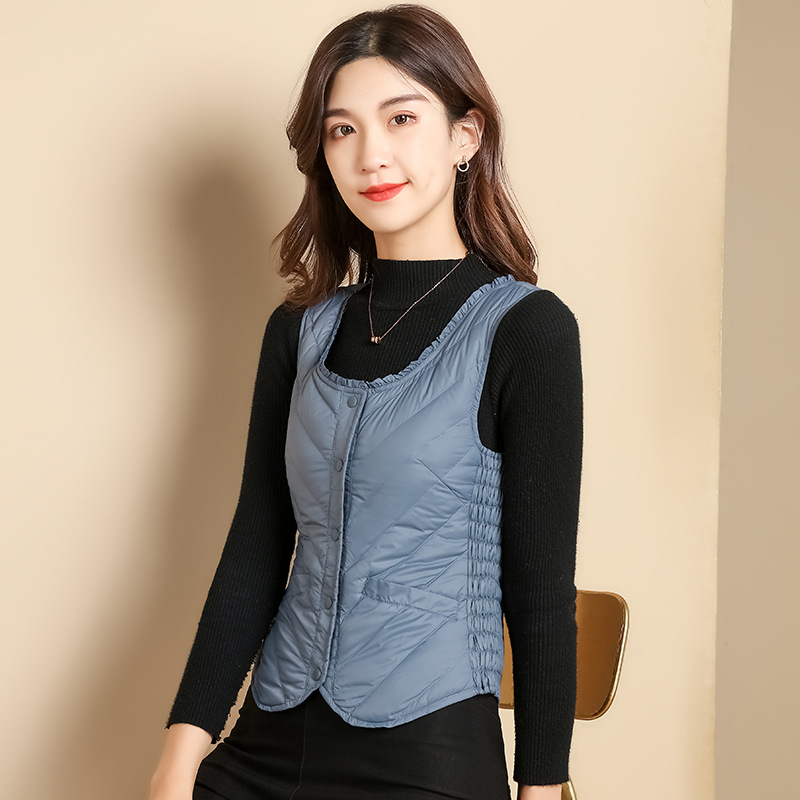 Ženska vesta s punjenjem od guščjeg downa, Slim fit, Chanel stil, poliester – Zima 2025