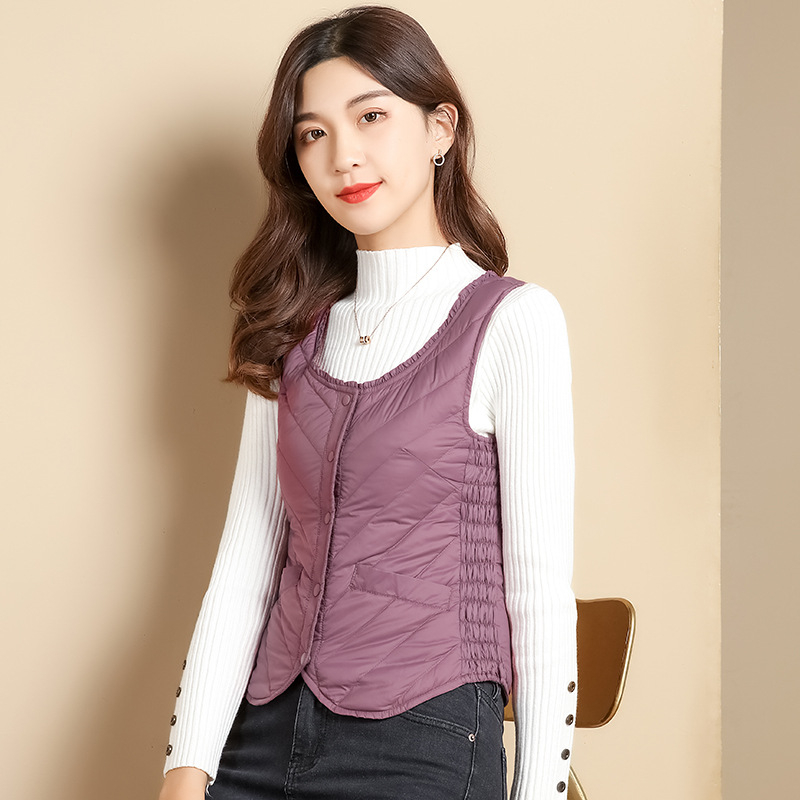 Ženska vesta s punjenjem od guščjeg downa, Slim fit, Chanel stil, poliester – Zima 2025
