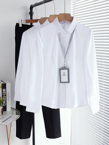 Košulja – dugi rukavi, uredski stil, pamuk-poliester smeša (30–50% pamuka, 50–70% poliester), kvadratni ovratnik, zatvaranje na jedan red kopči, standardna duljina 50–65 cm