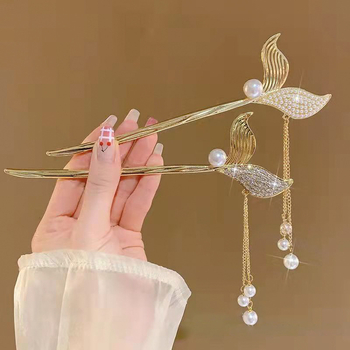 Clamă metalică pentru păr cu ciucuri în formă de coadă de pește, stil luxos, funda, placare electroplată