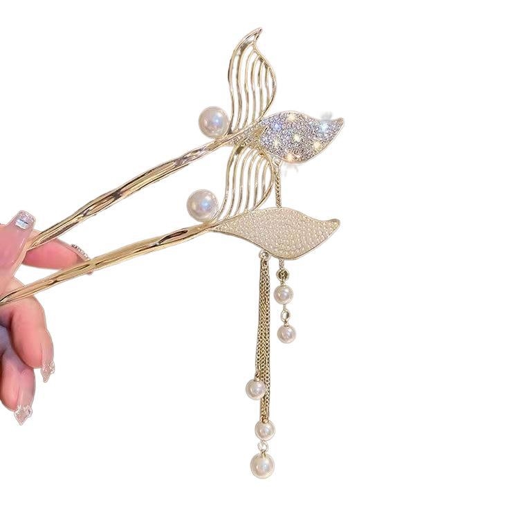 Clamă metalică pentru păr cu ciucuri în formă de coadă de pește, stil luxos, funda, placare electroplată