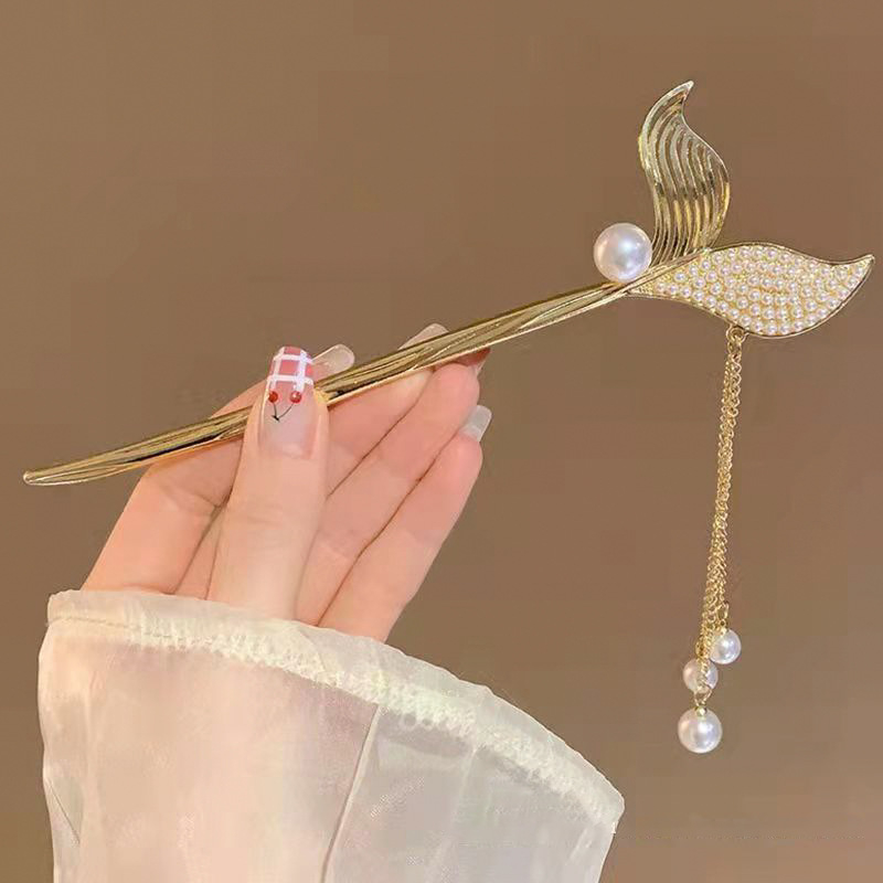 Clamă metalică pentru păr cu ciucuri în formă de coadă de pește, stil luxos, funda, placare electroplată