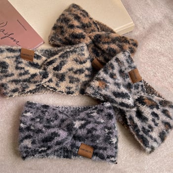 Pletena traka za čelo s leopardnim uzorkom, za pranje lica, za žene, jesen-zima, topla, široki rub