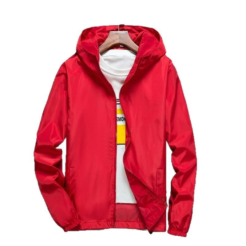 Tinejdžerska ljetna windbreaker jakna s kapuljom, tanak materijal, poliesterska smjesa kemijskih vlakana, bočni džepovi, casual stil