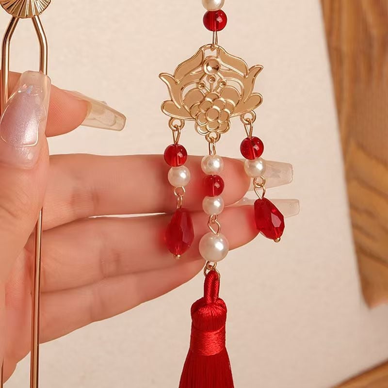 Etnički stil ručno izrađena spona za kosu od legure s resicama – vjenčani dodatak za kosu, qi-pao stil, ljeto 2025