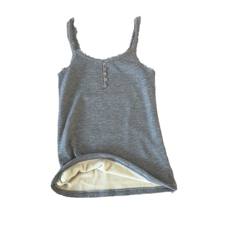 Ženski bezruk gornji dio s flisom, čipkastim umetkom, dvostrukim slojem najlona, V-izrez