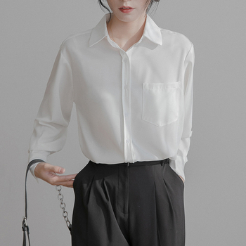 Ženska košulja od šifona, dugi rukav, polo ovratnik, jednobojna, 70–80% poliester i <30% spandex