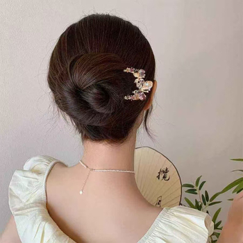 Hajcsat ötvözetből kristályos pillangóval, U‑alakú hátsó dizájn a tarkónál, ametiszt kristály, elektroplakolt felület, természetes nőies stílus, Eagle Eye, Tavasz 2025