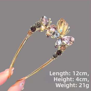 Hajcsat ötvözetből kristályos pillangóval, U‑alakú hátsó dizájn a tarkónál, ametiszt kristály, elektroplakolt felület, természetes nőies stílus, Eagle Eye, Tavasz 2025