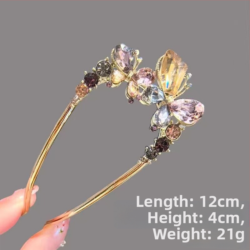 Spona do vlasov z kovovej zliatiny s kryštálovou motýľou, tvaru U vzadu na hlave, ametistový kryštál, elektroplating povrch, štýl prírodný, dámsky, Eagle Eye, Jar 2025
