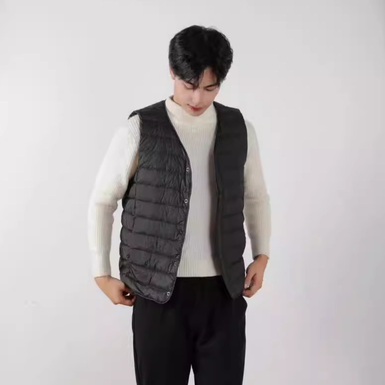 Ανδρικό γιλέκο με πούπουλα από πάπια, πολυεστερική ύφανση, γέμισμα 55 g, χαλαρή γραμμή, μονόχρωμο σχέδιο