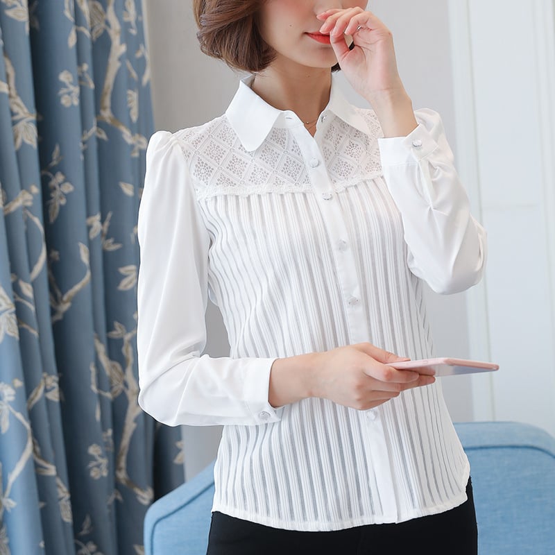 Ženska košulja s dugim rukavima, uski kroj, jednobojni uzorak, smjesa poliester/acetat sa spandeksom, ovratnik s reverom, kopčanje na jedan red