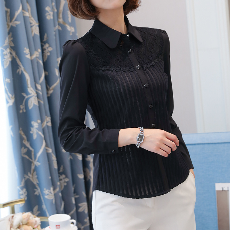 Ženska košulja s dugim rukavima, uski kroj, jednobojni uzorak, smjesa poliester/acetat sa spandeksom, ovratnik s reverom, kopčanje na jedan red