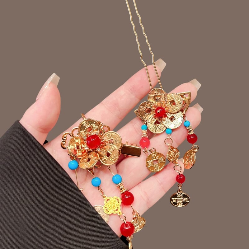 Kopča za kosu u novokineskom stilu – legura, elektroplatiranje, model J1321, dizajn Tassel