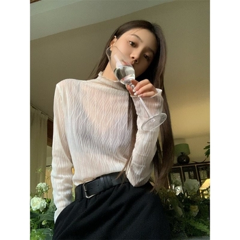 Ženski uski top s dugim rukavima i polustojnim ovratnikom, od spandex materijala