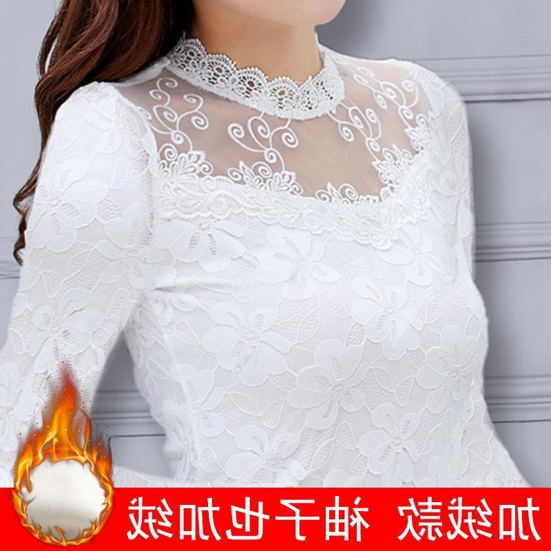 Šifon bluza s čipkastim detaljem i stojećim ovratnikom, dugi rukav, uski kroj, normalna duljina, jesen 2024