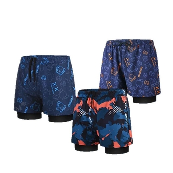 Pantaloni scurți de plajă pentru bărbați cu șnur - căptușire dublă, 95% poliester, elasticitate micro-bounce, previn situații jenante