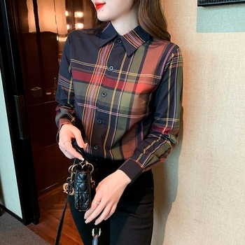 Košulja s kariranim uzorkom, dugi rukavi, polo ovratnik, ravni kroj, jesen 2023