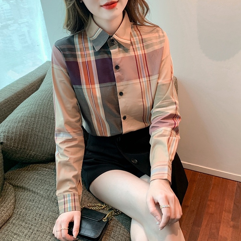 Košulja s kariranim uzorkom, dugi rukavi, polo ovratnik, ravni kroj, jesen 2023