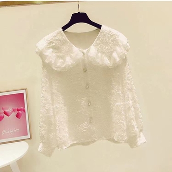 Poliesterska bluza s ovratnikom tipa Peter Pan i rukavima princeza, dugi rukavi, pulover stil, duljina 50–65 cm