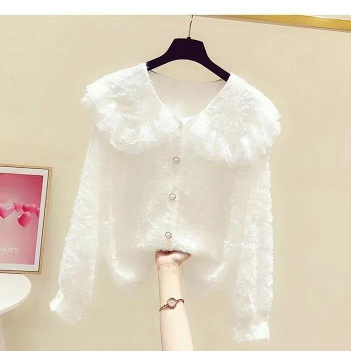 Poliesterska bluza s ovratnikom tipa Peter Pan i rukavima princeza, dugi rukavi, pulover stil, duljina 50–65 cm