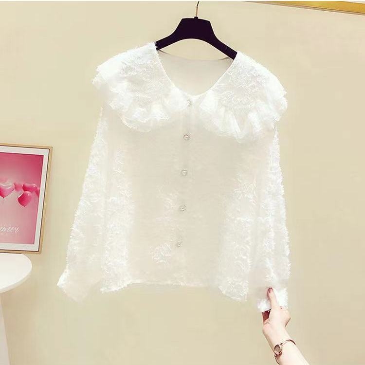 Poliesterska bluza s ovratnikom tipa Peter Pan i rukavima princeza, dugi rukavi, pulover stil, duljina 50–65 cm
