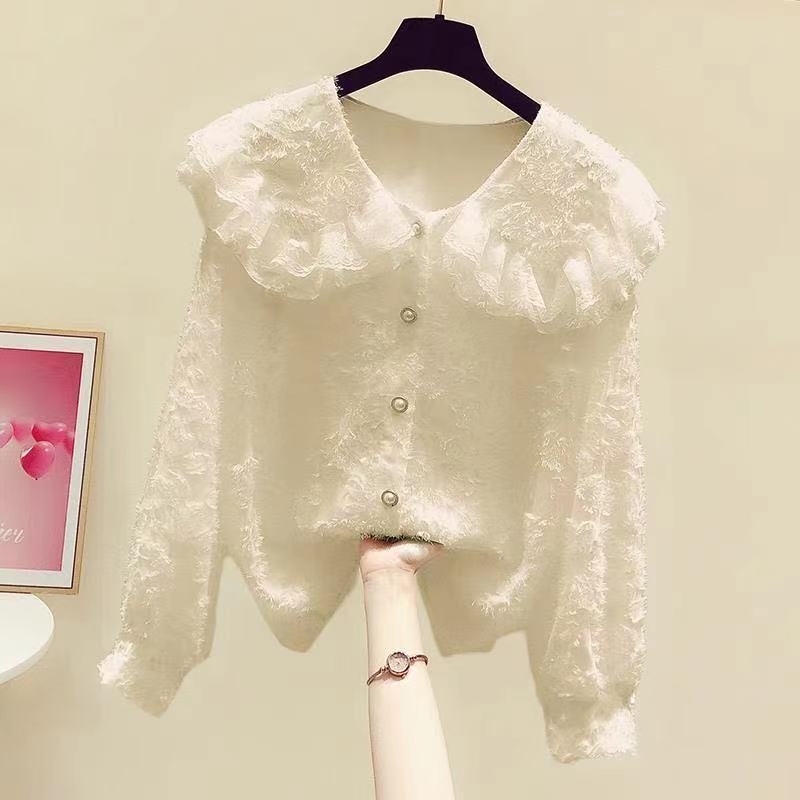 Poliesterska bluza s ovratnikom tipa Peter Pan i rukavima princeza, dugi rukavi, pulover stil, duljina 50–65 cm