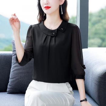 Ljetna šifon bluza, opuštena silueta, rukav 3/4, poliester tkanina