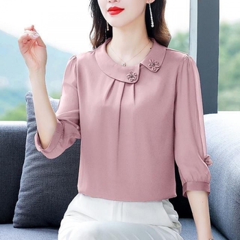 Ljetna šifon bluza, opuštena silueta, rukav 3/4, poliester tkanina