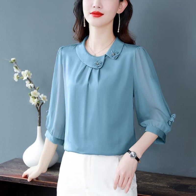 Ljetna šifon bluza, opuštena silueta, rukav 3/4, poliester tkanina