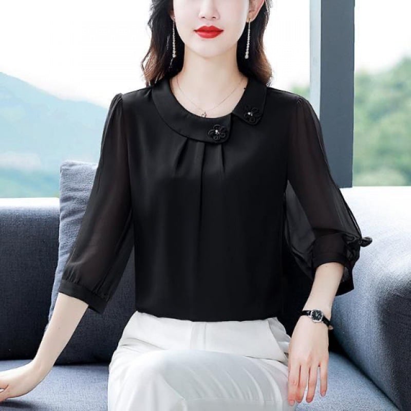 Ljetna šifon bluza, opuštena silueta, rukav 3/4, poliester tkanina