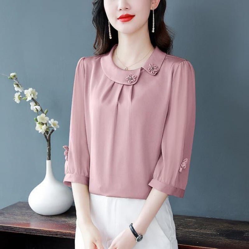 Ljetna šifon bluza, opuštena silueta, rukav 3/4, poliester tkanina