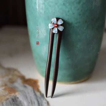 Pin de păr din lemn de abanos, în formă U – Accesorii Hanfu pentru păr feminin, stil vintage