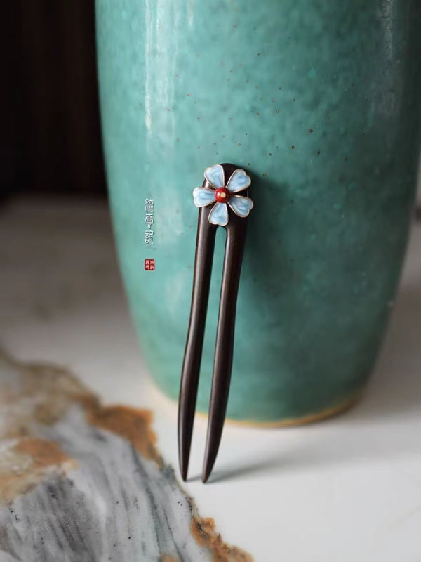 Pin de păr din lemn de abanos, în formă U – Accesorii Hanfu pentru păr feminin, stil vintage