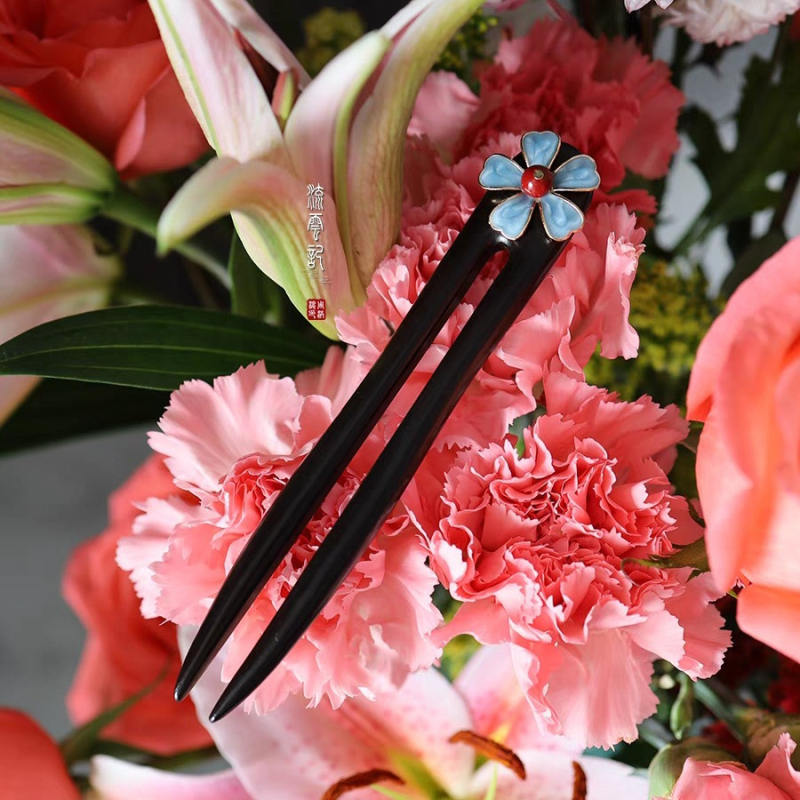 Pin de păr din lemn de abanos, în formă U – Accesorii Hanfu pentru păr feminin, stil vintage