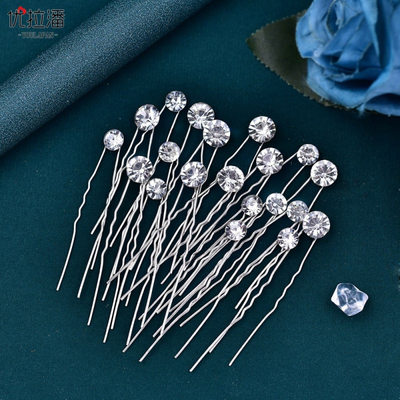 HP535 Clips de păr din aliaj, format U, pentru dreadlocks, cu pietre zirconii, design floral, lucios și elegant