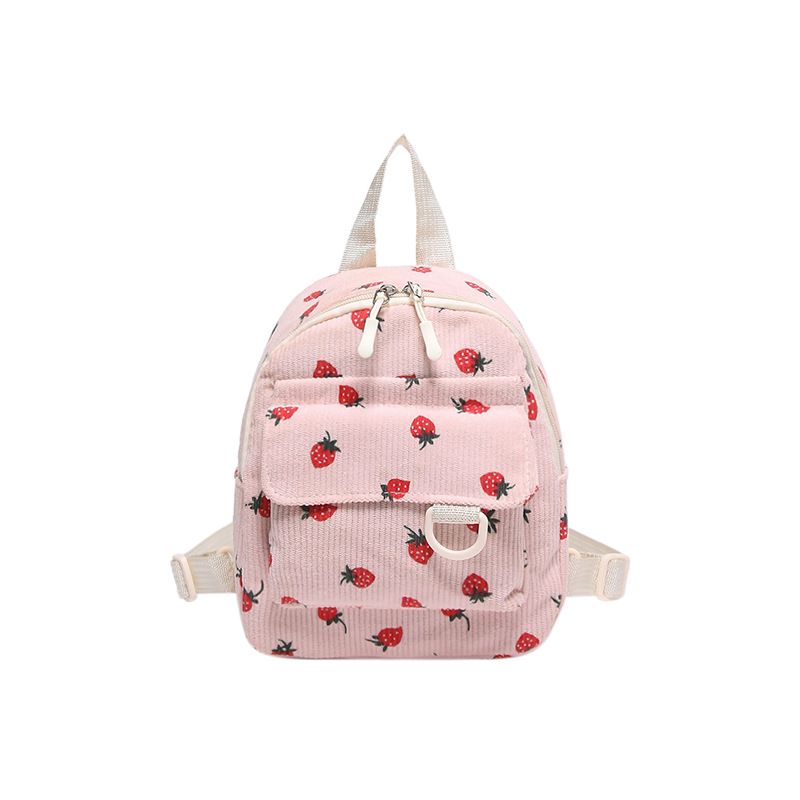 Mini ruksak od corduroya za žene, gradski minimalistički stil, stane 8-inčni laptop, kapacitet ispod 20 l, voćni uzorak