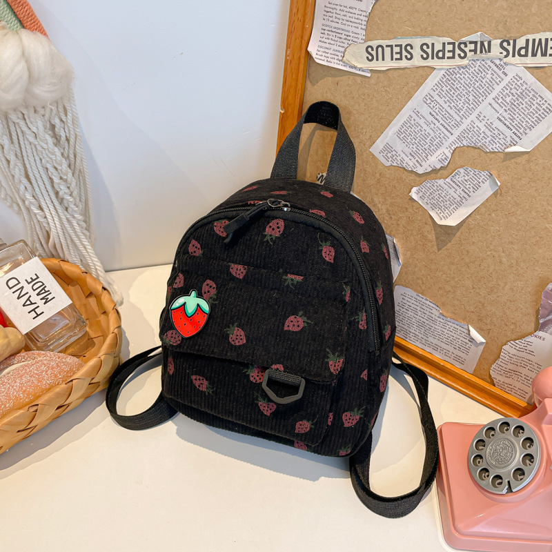 Mini ruksak od corduroya za žene, gradski minimalistički stil, stane 8-inčni laptop, kapacitet ispod 20 l, voćni uzorak