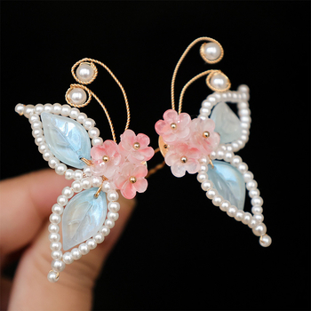 Clamă de păr în stil antic, fluture emailat, din aliaj, pentru copii, ambalaj individual, realizată manual