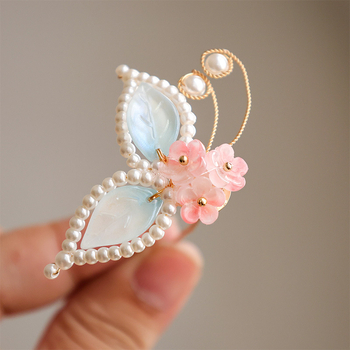 Clamă de păr în stil antic, fluture emailat, din aliaj, pentru copii, ambalaj individual, realizată manual