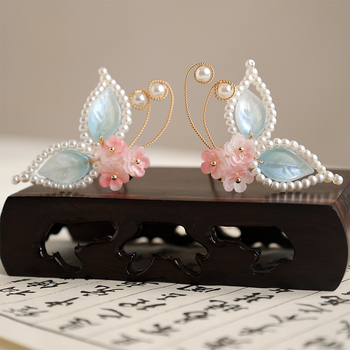 Clamă de păr în stil antic, fluture emailat, din aliaj, pentru copii, ambalaj individual, realizată manual